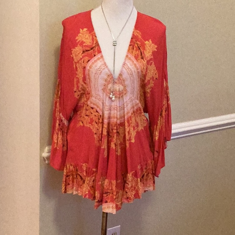 Free People Red and White Floral Tunic - Picture 5 of 13